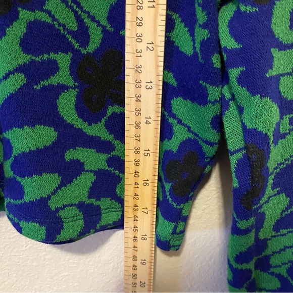 Zara Womens Blue and Green Button Up Floral Jacquard V- Neck Cardigan Small - Picture 6 of 7